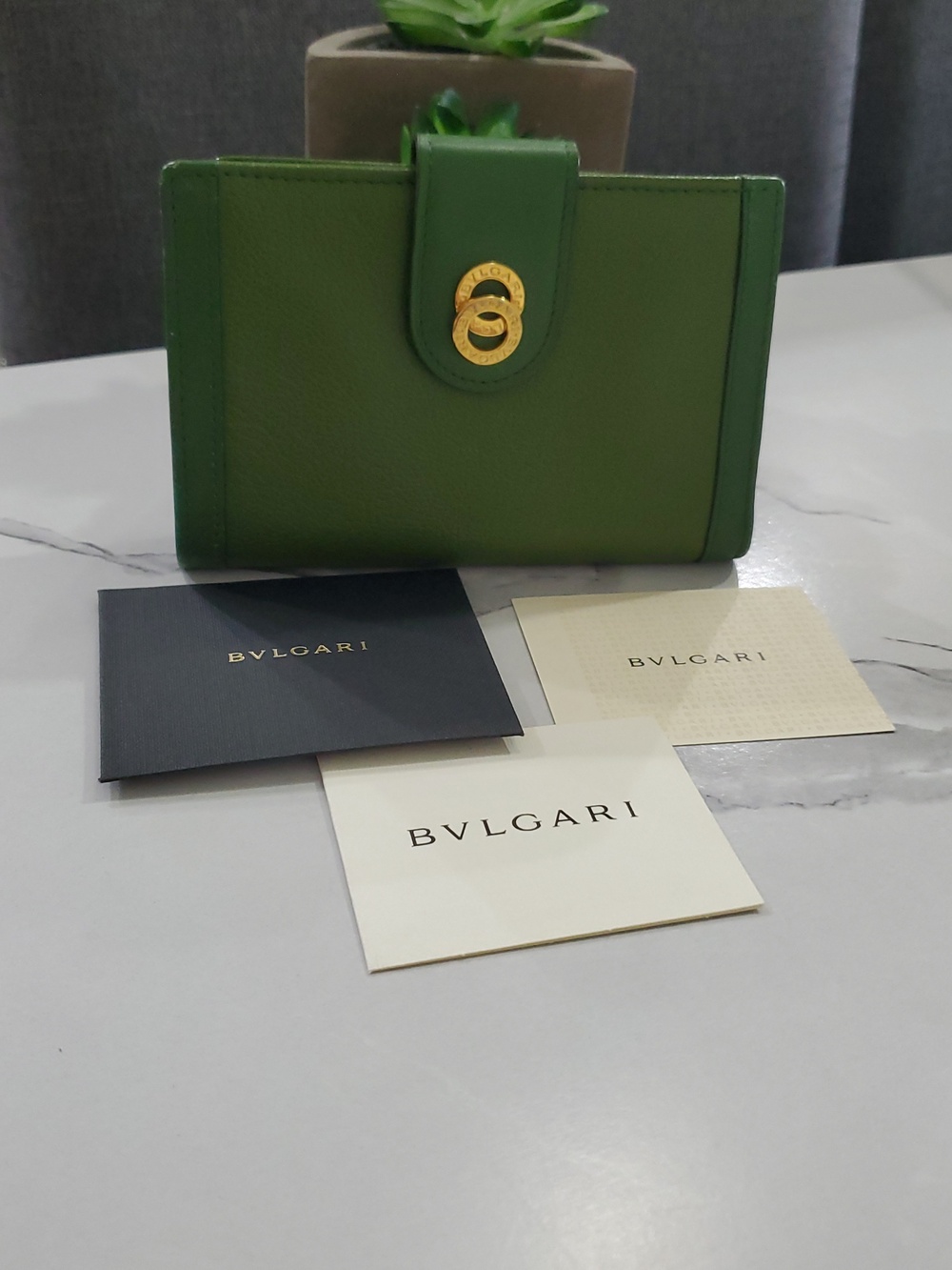 🇮🇹Bvlgari Doppio Tondo Green Leather Snap/Kisslock Wallet💚 - Picture 2 of 16
